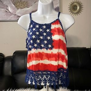 Red, White & Blue Crochet Tank Top